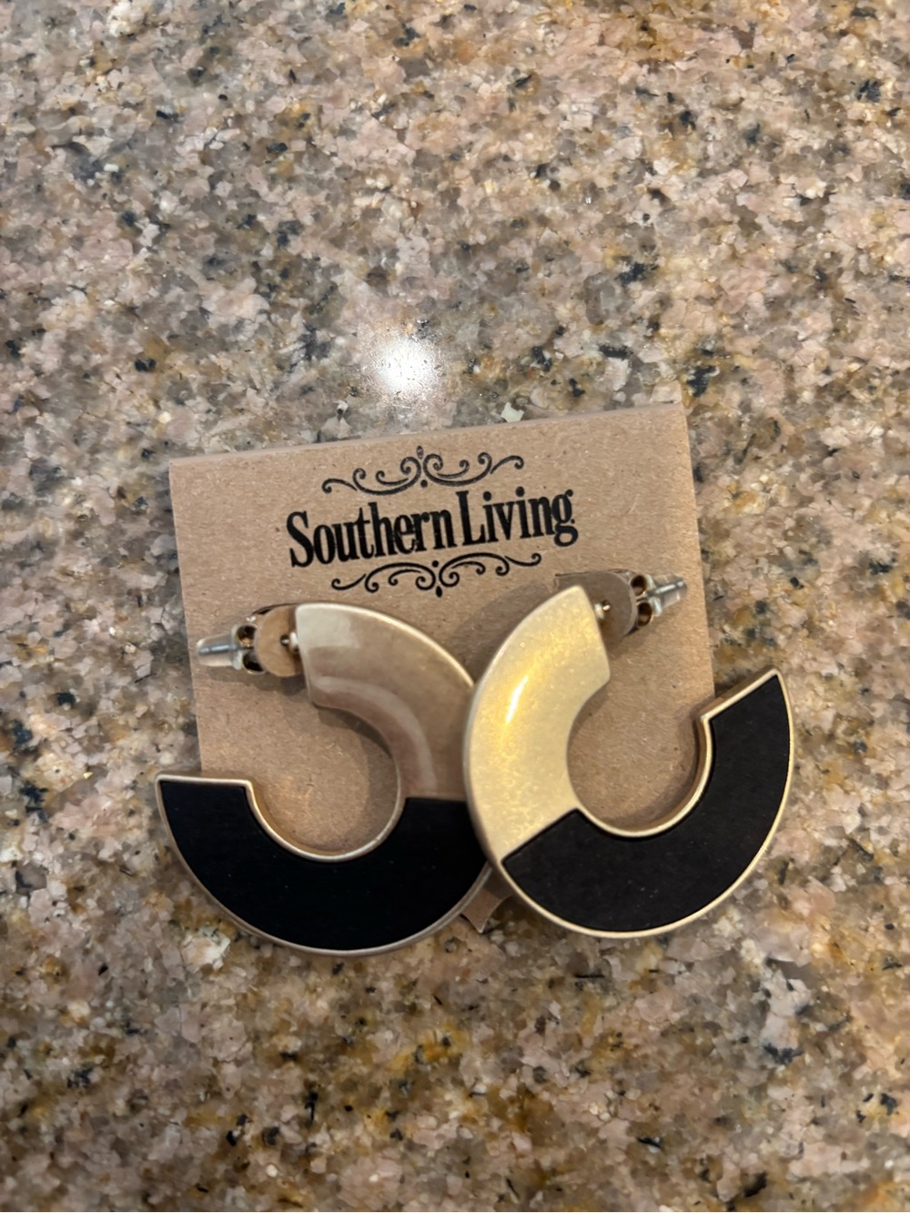 Southern Living Black and Gold Crescent Hoop Earrings